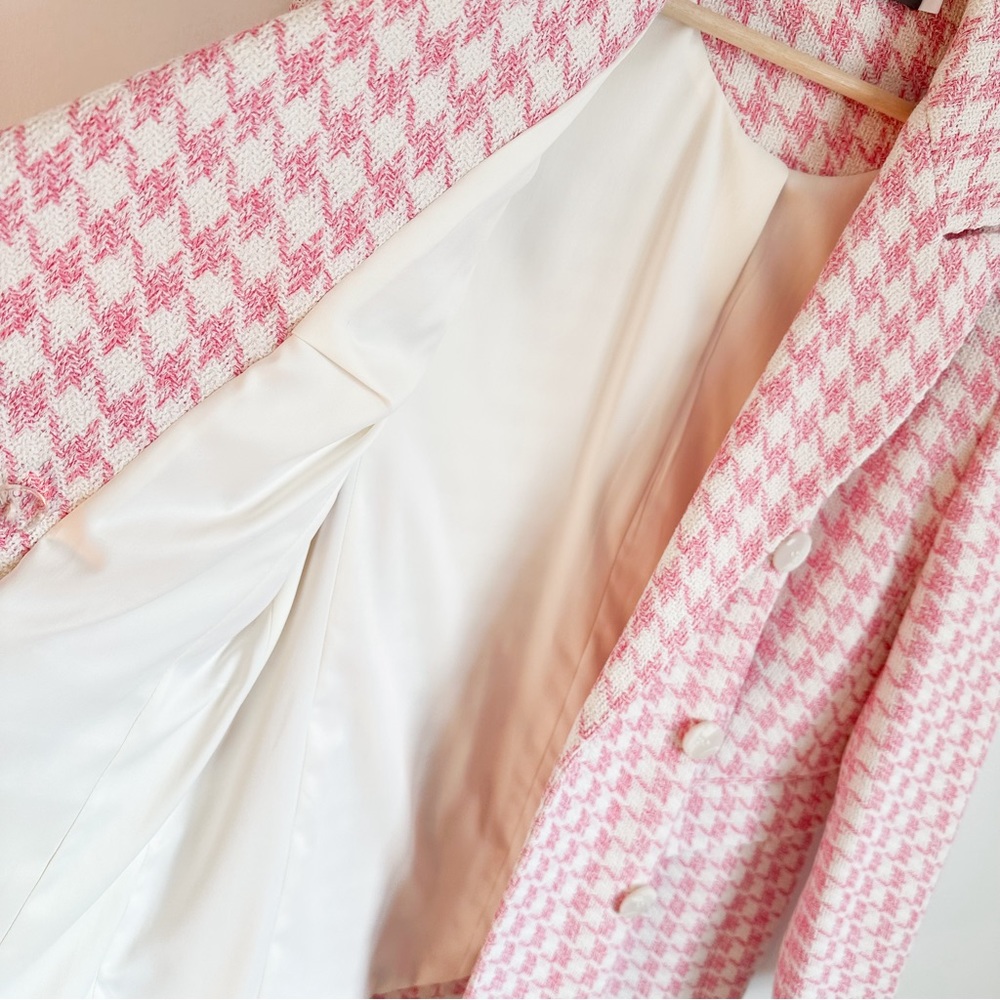 • NWOT! • Mint Velvet coton blend pink and white houndstooth blazer - Picture 4 of 11
